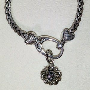 Brighton Lobster Clasp Bracelet w/Crystal Hearts and a Red Heart Crystal Charm